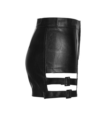 TALKLESSFASHION VOstudio Sexy Hot Girl PU Leather Cut-out Strappy Shorts Women's Black Versatile High Waist Slimming Skinny Hot Pants