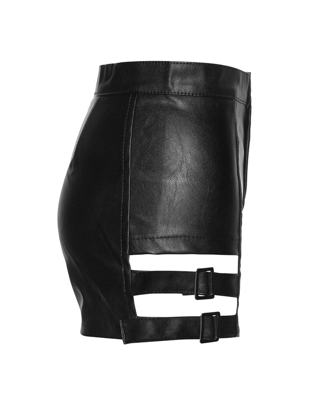 TALKLESSFASHION VOstudio Sexy Hot Girl PU Leather Cut-out Strappy Shorts Women's Black Versatile High Waist Slimming Skinny Hot Pants