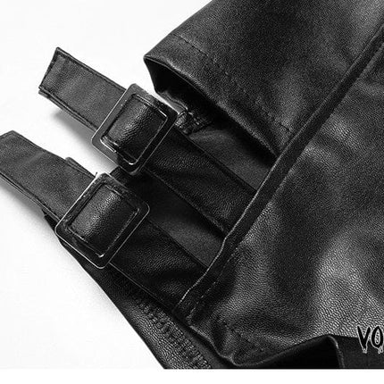 TALKLESSFASHION VOstudio Sexy Hot Girl PU Leather Cut-out Strappy Shorts Women's Black Versatile High Waist Slimming Skinny Hot Pants