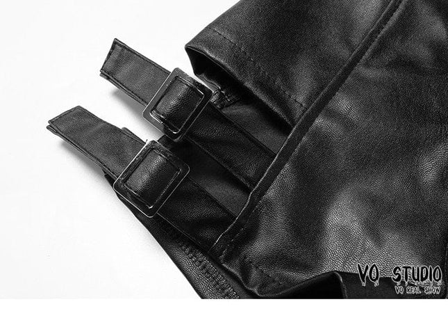 TALKLESSFASHION VOstudio Sexy Hot Girl PU Leather Cut-out Strappy Shorts Women's Black Versatile High Waist Slimming Skinny Hot Pants