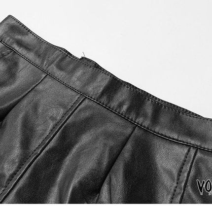 TALKLESSFASHION VOstudio Sexy Hot Girl PU Leather Cut-out Strappy Shorts Women's Black Versatile High Waist Slimming Skinny Hot Pants