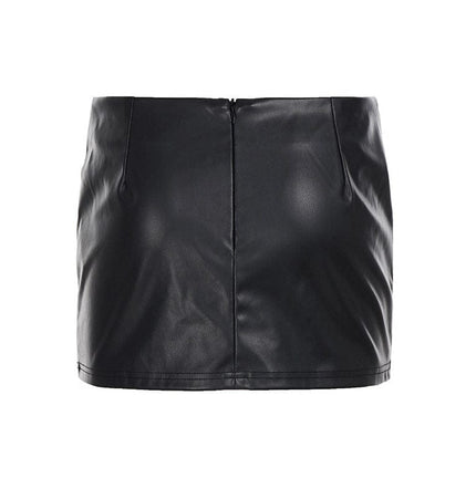 TALKLESSFASHION VOstudio Subculture Punk Personality Corn Strap Spliced Short Skirt Sexy Spice Girl Rivet PU Leather Skirt