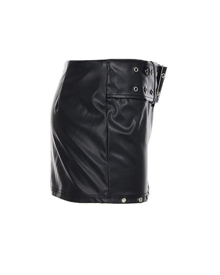 TALKLESSFASHION VOstudio Subculture Punk Personality Corn Strap Spliced Short Skirt Sexy Spice Girl Rivet PU Leather Skirt