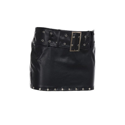 TALKLESSFASHION VOstudio Subculture Punk Personality Corn Strap Spliced Short Skirt Sexy Spice Girl Rivet PU Leather Skirt