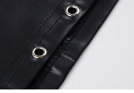 TALKLESSFASHION VOstudio Subculture Punk Personality Corn Strap Spliced Short Skirt Sexy Spice Girl Rivet PU Leather Skirt