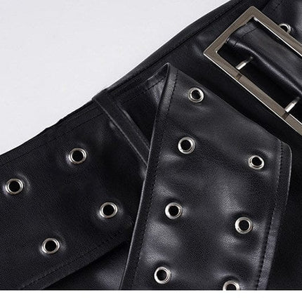 TALKLESSFASHION VOstudio Subculture Punk Personality Corn Strap Spliced Short Skirt Sexy Spice Girl Rivet PU Leather Skirt