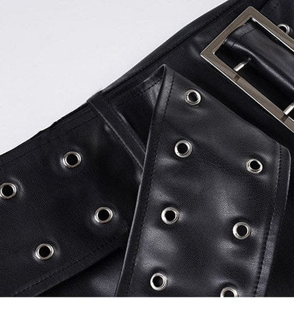 TALKLESSFASHION VOstudio Subculture Punk Personality Corn Strap Spliced Short Skirt Sexy Spice Girl Rivet PU Leather Skirt