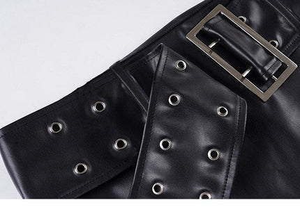 TALKLESSFASHION VOstudio Subculture Punk Personality Corn Strap Spliced Short Skirt Sexy Spice Girl Rivet PU Leather Skirt