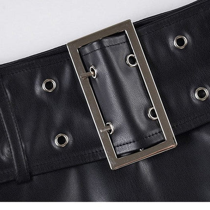 TALKLESSFASHION VOstudio Subculture Punk Personality Corn Strap Spliced Short Skirt Sexy Spice Girl Rivet PU Leather Skirt
