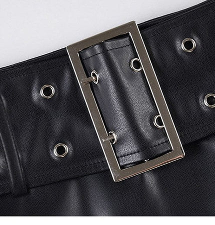 TALKLESSFASHION VOstudio Subculture Punk Personality Corn Strap Spliced Short Skirt Sexy Spice Girl Rivet PU Leather Skirt