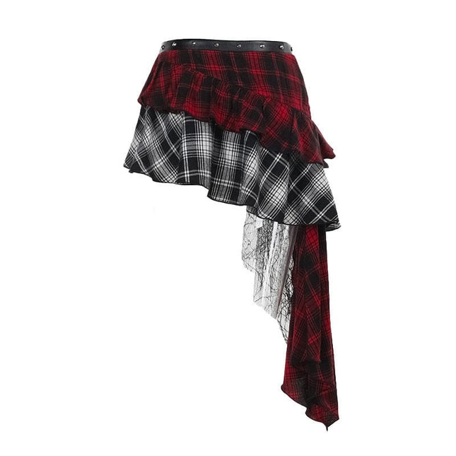 TALKLESSFASHION VOstudio subculture wears irregular checks, patchwork, lace, design, niche skirts, hot girl skirts