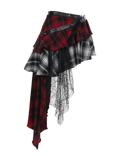 TALKLESSFASHION VOstudio subculture wears irregular checks, patchwork, lace, design, niche skirts, hot girl skirts