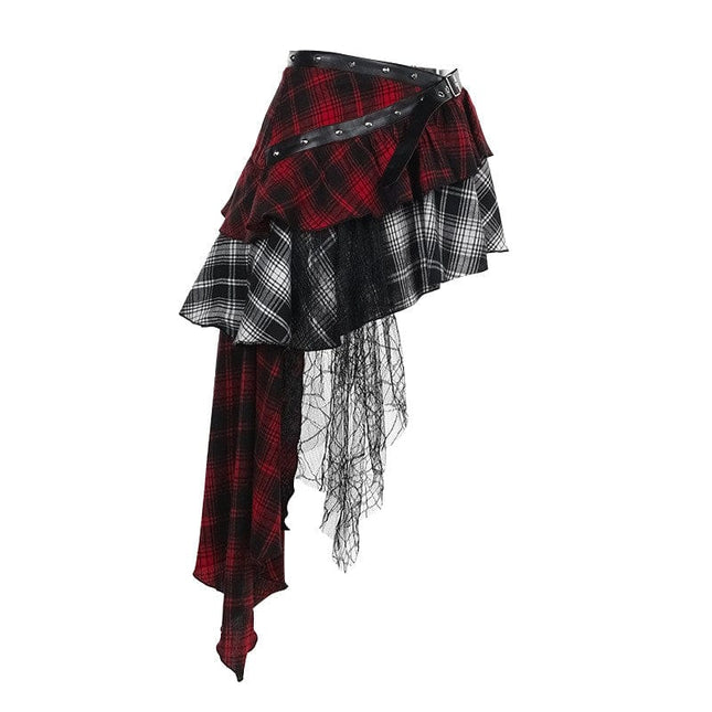 TALKLESSFASHION VOstudio subculture wears irregular checks, patchwork, lace, design, niche skirts, hot girl skirts