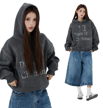 THETLSTUDIO W593 American Vintage Men's Men's High-End Trend Letter Print Design Men's Loose Dyeed Hooded Sweatshirt