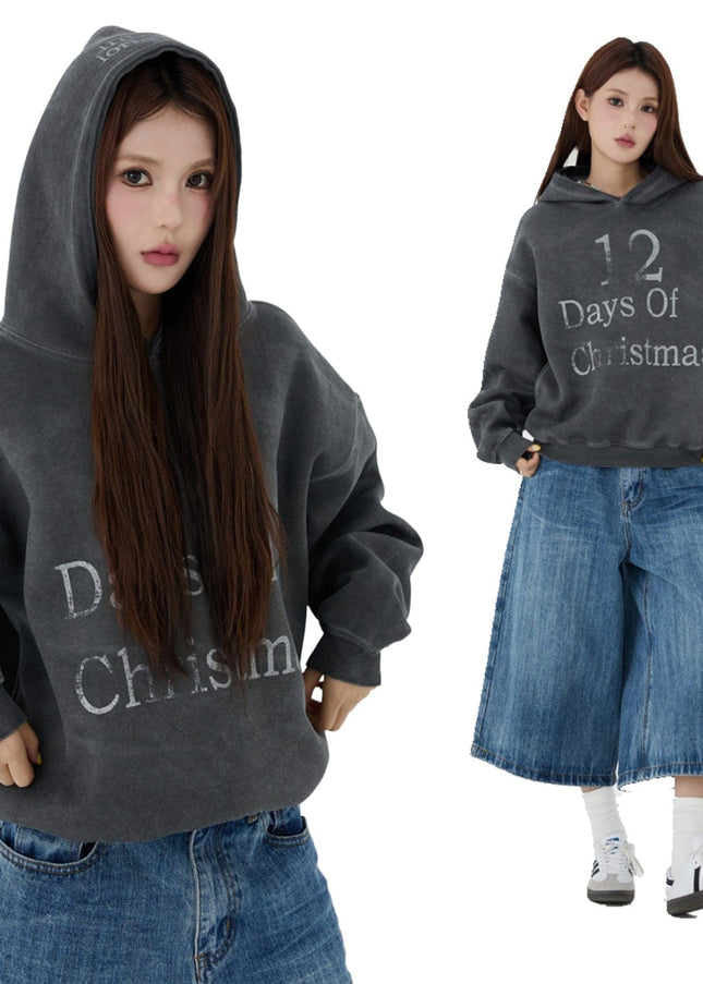 TALKLESSFASHION W593 American Vintage Men's Men's High-End Trend Letter Print Design Men's Loose Dyeed Hooded Sweatshirt