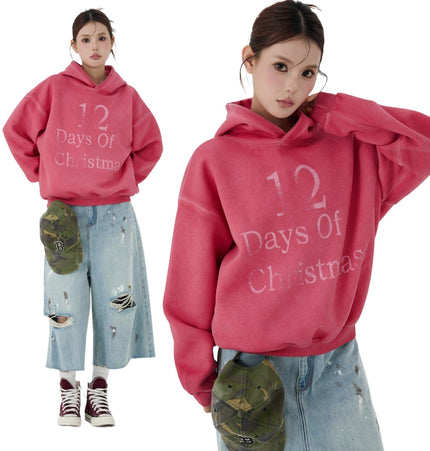 THETLSTUDIO W593 American Vintage Men's Men's High-End Trend Letter Print Design Men's Loose Dyeed Hooded Sweatshirt