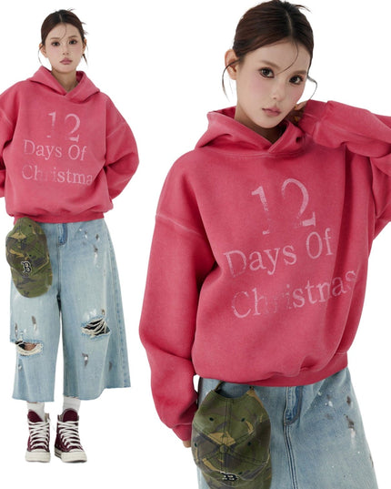 TALKLESSFASHION W593 American Vintage Men's Men's High-End Trend Letter Print Design Men's Loose Dyeed Hooded Sweatshirt