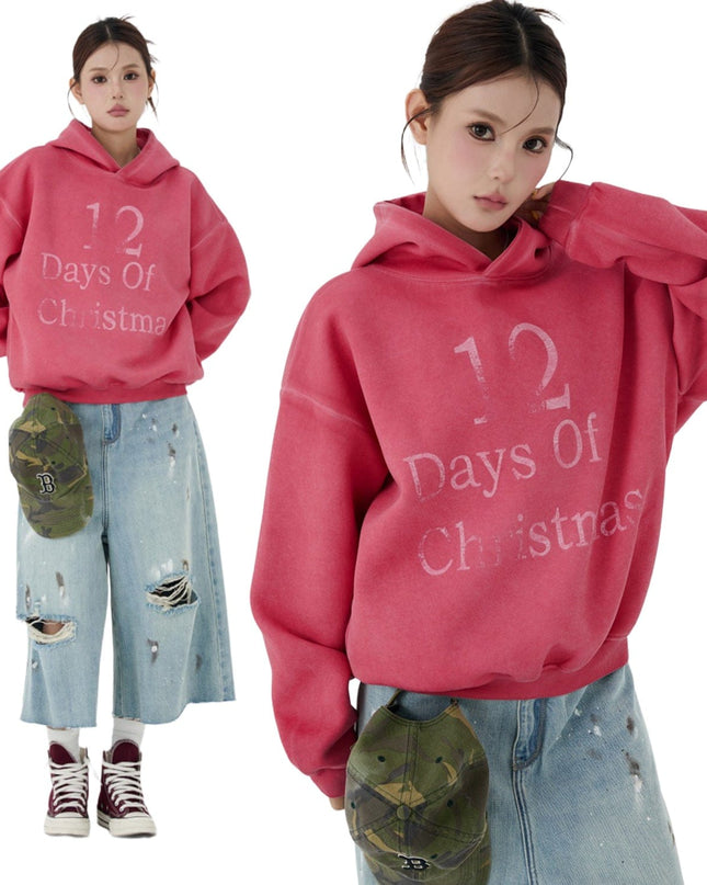 TALKLESSFASHION W593 American Vintage Men's Men's High-End Trend Letter Print Design Men's Loose Dyeed Hooded Sweatshirt