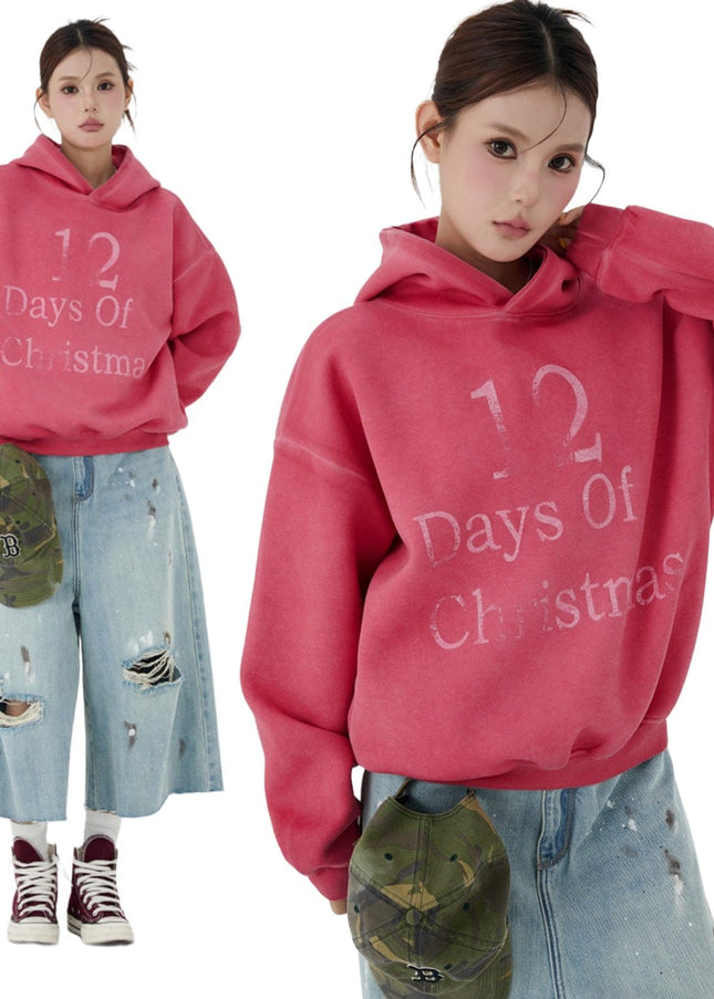 TALKLESSFASHION W593 American Vintage Men's Men's High-End Trend Letter Print Design Men's Loose Dyeed Hooded Sweatshirt