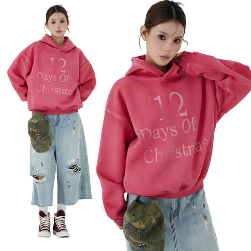 THETLSTUDIO W593 American Vintage Men's Men's High-End Trend Letter Print Design Men's Loose Dyeed Hooded Sweatshirt