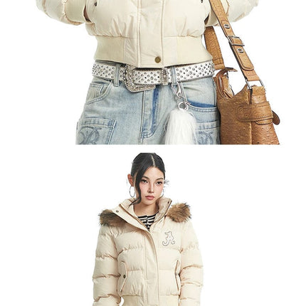 TALKLESSFASHION Warm detachable fur collar hooded cotton jacket women's winter American retro casual thickened bread clothes manufacturer straight hair