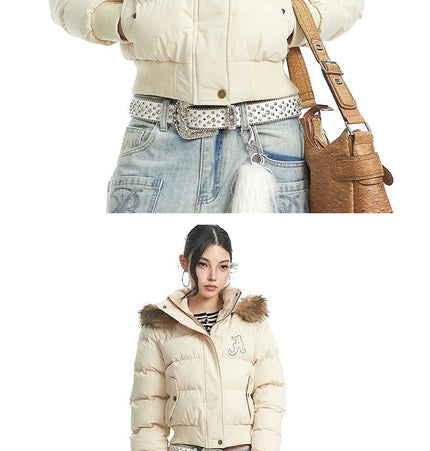 TALKLESSFASHION Warm detachable fur collar hooded cotton jacket women's winter American retro casual thickened bread clothes manufacturer straight hair
