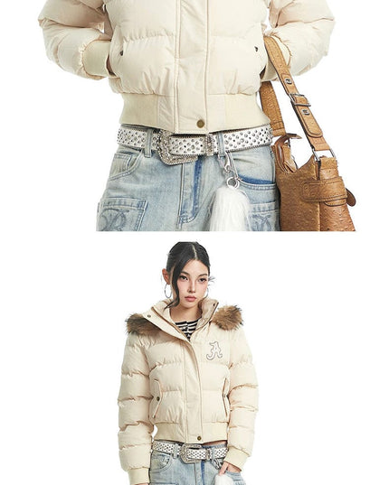 TALKLESSFASHION Warm detachable fur collar hooded cotton jacket women's winter American retro casual thickened bread clothes manufacturer straight hair