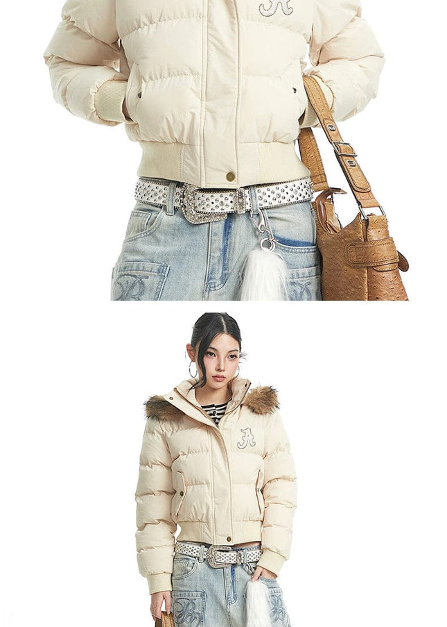 TALKLESSFASHION Warm detachable fur collar hooded cotton jacket women's winter American retro casual thickened bread clothes manufacturer straight hair