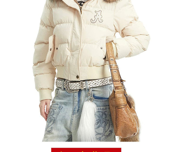 Warm Detachable Fur Collar Hooded Cotton Jacket