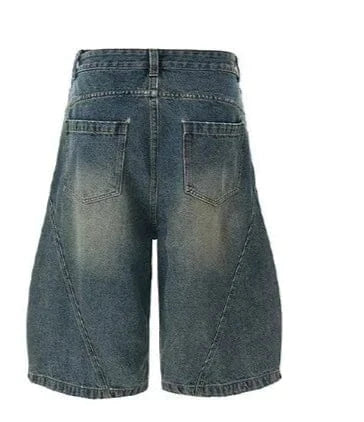 TALKLESSFASHION Washed Lightning Crack Denim short -0183