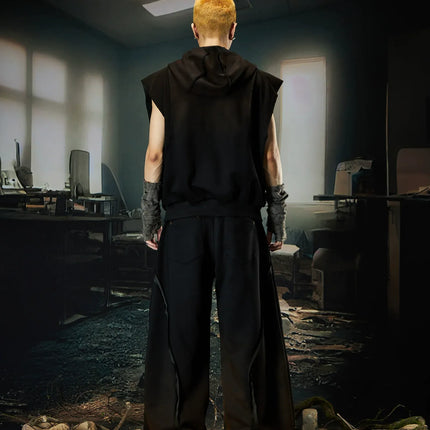 TALKLESSFASHION Wasteland Cropped Hooded Vest & Slacks Set