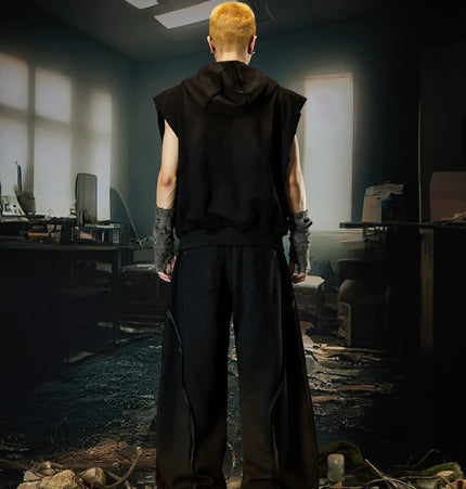 TALKLESSFASHION Wasteland Cropped Hooded Vest & Slacks Set