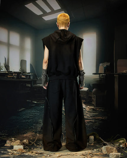 TALKLESSFASHION Wasteland Cropped Hooded Vest & Slacks Set