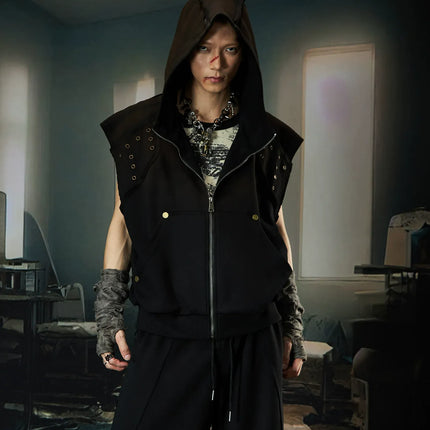 TALKLESSFASHION Wasteland Cropped Hooded Vest & Slacks Set