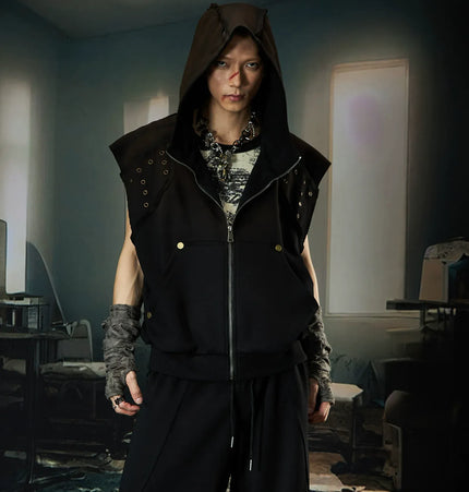 TALKLESSFASHION Wasteland Cropped Hooded Vest & Slacks Set