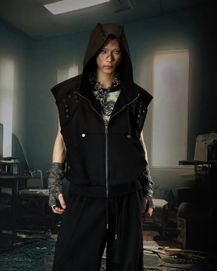 TALKLESSFASHION Wasteland Cropped Hooded Vest & Slacks Set
