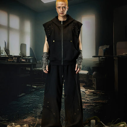 TALKLESSFASHION Wasteland Cropped Hooded Vest & Slacks Set