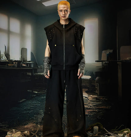TALKLESSFASHION Wasteland Cropped Hooded Vest & Slacks Set