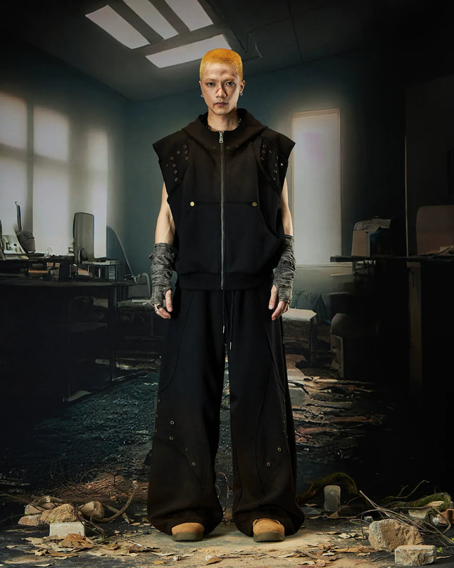 TALKLESSFASHION Wasteland Cropped Hooded Vest & Slacks Set
