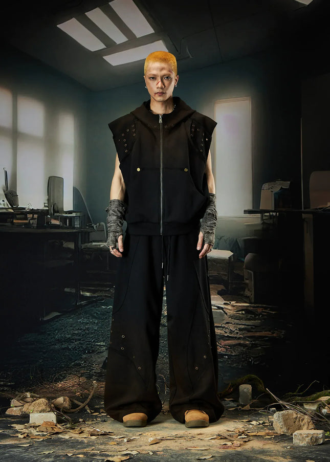 TALKLESSFASHION Wasteland Cropped Hooded Vest & Slacks Set