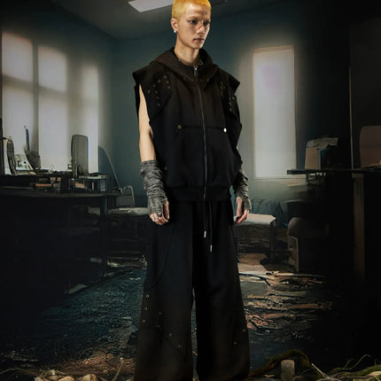 TALKLESSFASHION Wasteland Cropped Hooded Vest & Slacks Set