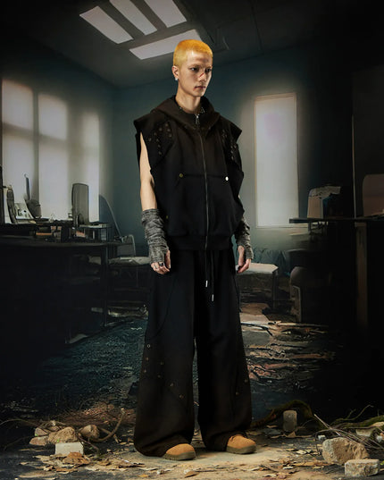 TALKLESSFASHION Wasteland Cropped Hooded Vest & Slacks Set