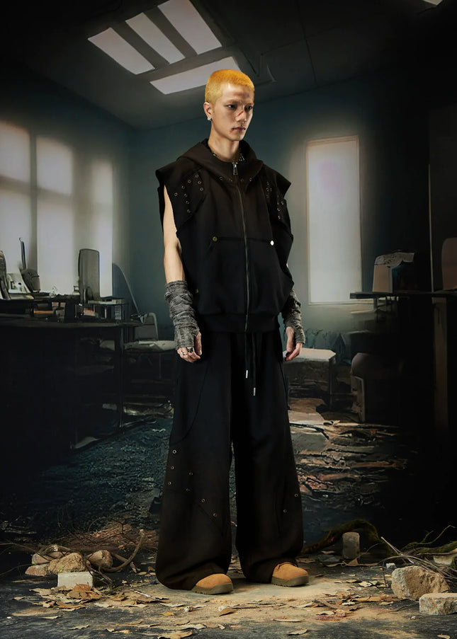TALKLESSFASHION Wasteland Cropped Hooded Vest & Slacks Set