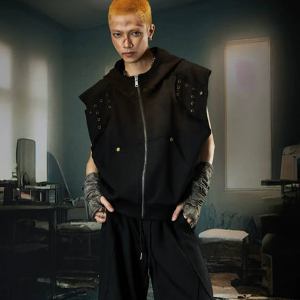 TALKLESSFASHION Wasteland Cropped Hooded Vest & Slacks Set