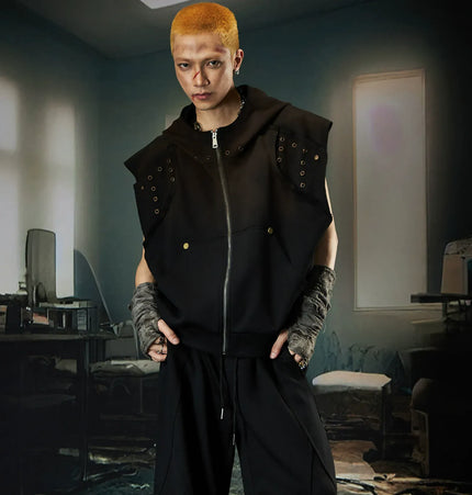 TALKLESSFASHION Wasteland Cropped Hooded Vest & Slacks Set