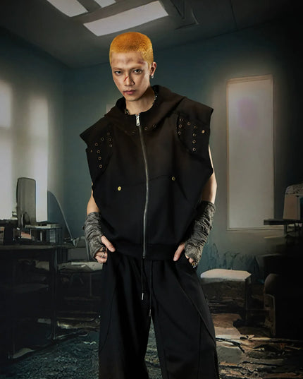 TALKLESSFASHION Wasteland Cropped Hooded Vest & Slacks Set