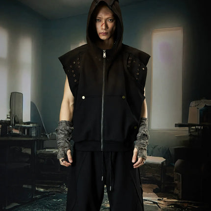 TALKLESSFASHION Wasteland Cropped Hooded Vest & Slacks Set