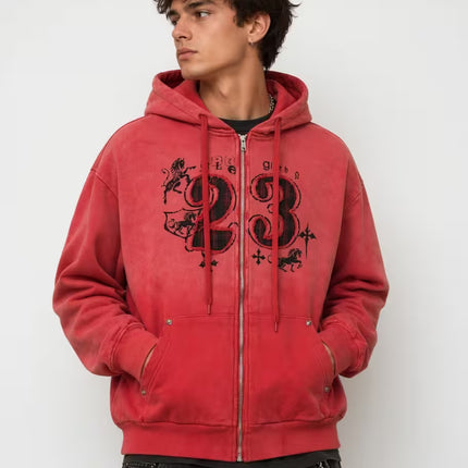 TALKLESSFASHION Wasteland Embroidered Zip-Armor Hoodie