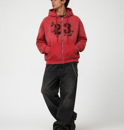 TALKLESSFASHION Wasteland Embroidered Zip-Armor Hoodie