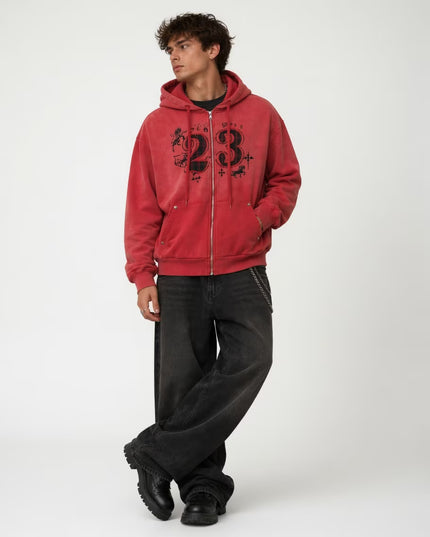 TALKLESSFASHION Wasteland Embroidered Zip-Armor Hoodie